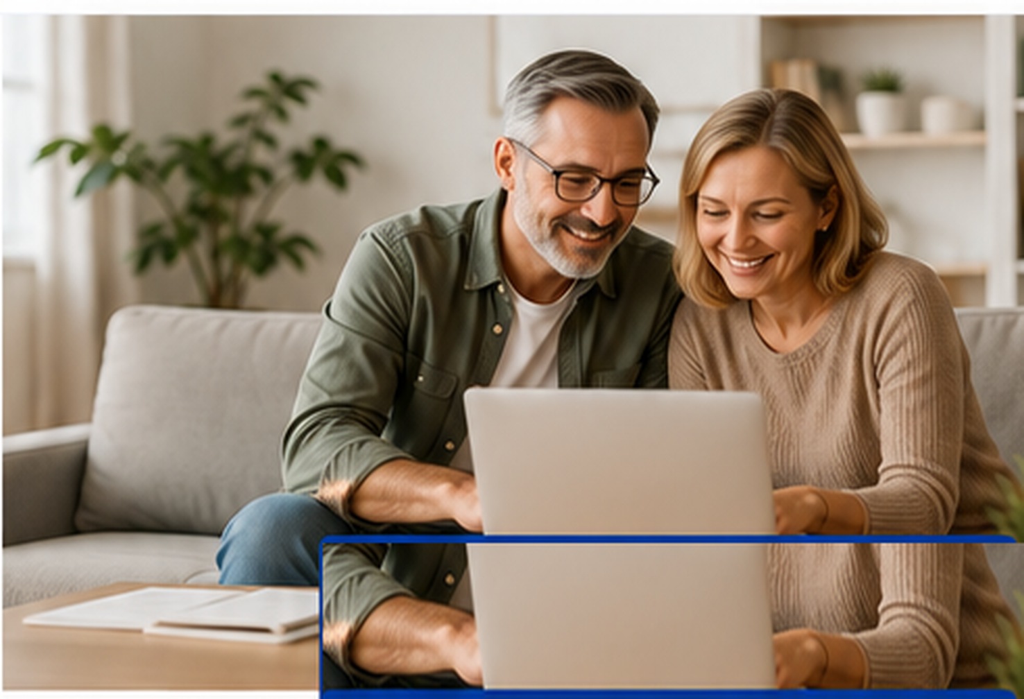 Couple reviewing their finances together on a laptop at home